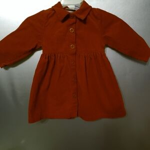 CHILDRENS GIRLS KIKS BRAND RED CORDUROY DRESS. SZ 3. BUTTON DOWN. PLEATED WAIST.
